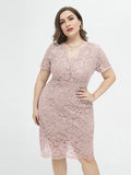 V Neck Short Sleeve Dress Plus Size Women Lace Gowns Wrap Slim Formal Vestidoes