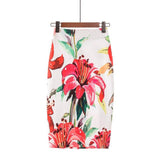 Printed High Waist Pencil High Waist Floral Lady Office Wear Knee Length Midi Skirts