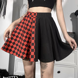 Checkered Women Gothic Skirt Patchwork Plaid Skater Red Spring Autumn Girl Hip Hop Female Punk Goth Mini Skirts Clubwear