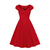 Red Pink Women Vintage Casual Tunic Dress Round Neck A Line Summer Elegant Solid Cotton 50s 60s Rockabilly Party Swing Dresses