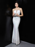 Slash Neck Sleeveless Shinning Sequin Sexy Mermaid Cocktail Dress Women Formal Full Length Stretch Slim Party Prom Gowns