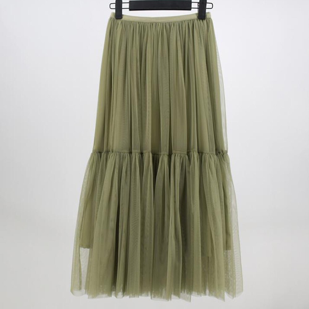 Vintage Long Boho Summer Green Casual Mesh Tutu Skirt Ball Gown Jupe Longue Maxi Skirt