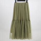 White High Waist Ruffled Long Tiered Women Party Female Maxi Green Tulle Skirt