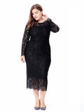Lace Evening Dress Cut Out O Neck Wrap Elegant Formal Occasion Dress Full Sleeve Tea Length Women Lace Dress