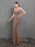 Spaghetti Strap Sleeveless Party Dress Shinning Color Sequins Prom Dress Mermaid Slim Floor Length