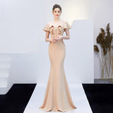 See-through Appliques Beaded Long Evening Off the Shoulder Elegant Party Dress Backless Mermaid Robe De Soriee