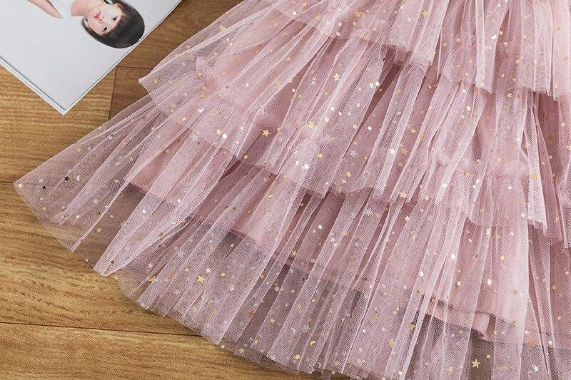 Girls Princess Lace Mesh Sequin Layers Cake Tutu Party Gown Kids Eleagnt Wedding Birthday Children Dress