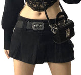 2022 Harajuku Low Waist Mini Pant Skirt Y2K Grunge E Girl Women Sexy Black Sashes EMO Denim Skirts Female Punk Clubwear Mujer