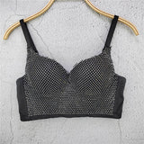 Beading Rhinestone Net Sexy Women Crop Top Push Up Bralette Camis in Bra Corset To Wear Out