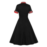 2023 Contrast Tartan Collar and Cuff 1950s Vintage Black Midi Dress Rockabilly Button Up Elegant Women 95% Cotton Swing Dresses