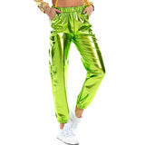 Shiny Holographic Pants Loose High Waist Metallic Trousers Dance Performance Hip Hop Pants Streetwear Joggers