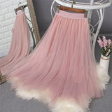 Spring High Waist Women Solid Irregular Mesh Tulle Slim A-line Pleated Skirts Outwear