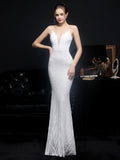 Women Strap Maxi Party Dress Sexy V Neck Evening Dress White Sequin Dress