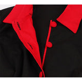 Women Cap Sleeve Black Red Patchwork Robe Pin Up Swing Office Button Dress With Pockets