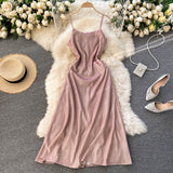 Sleeveless Spaghetti Strap Summer Dress Glitter Evening Party Elegant Midi Sexy Dress