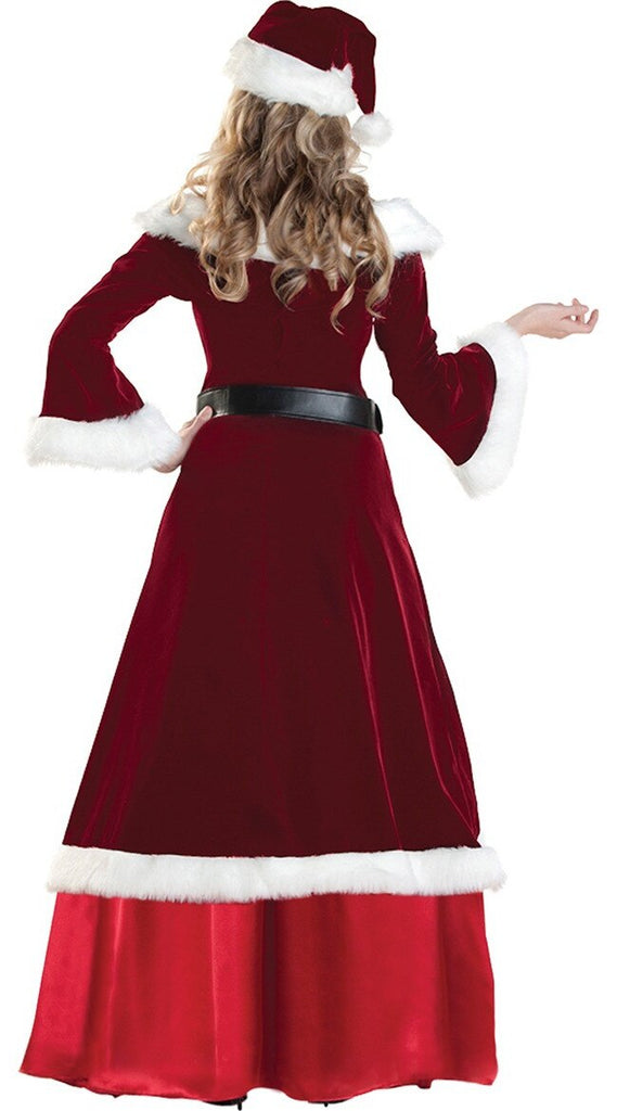 3pc/Set Red Deluxe Velvet Christmas Santa Claus Costume Xmas Party Dress With Belt and Hat For Adult Women