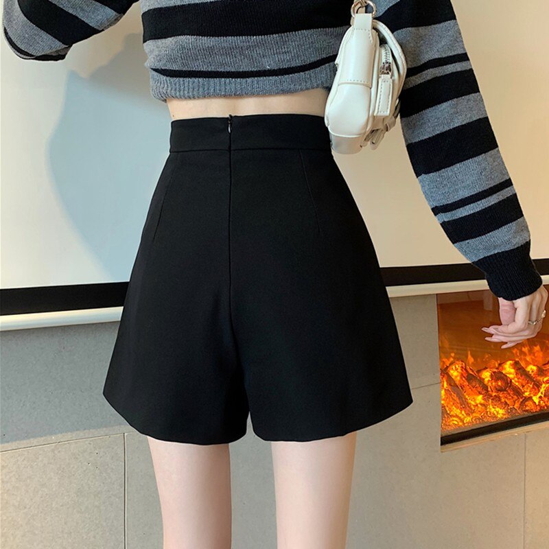 Women Casual Shorts Skirts Korean Style All-match Solid Color Ladies High Waist Short Pants