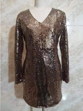 Women Gold Sequins Elegant Mini Short Bodycon Slim Pencil Club Party Christmas Sheath Dress