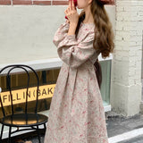 Long Sleeve Women Dresses Vintage Floral Lace-up Plus Velvet Dress Casual Loose Elegant Clothing For Girls