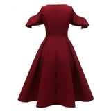 Elegant Burgundy Cold Shoulder Formal Party Midi Dress Night Out Women Ruffle Cover Up Shoulder Pleated Luxury Dresses