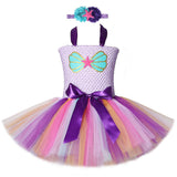 Lavender Mermaid Princess Costumes for Girls Kids Sea-maid Tutu Dress with Flower Seastar Headband Birthday Party Dresses Outfit