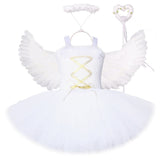 White Angel Christmas Dress Girls Princess Fairy Dresses with Wings Cosplay Costume Girl Kids Tutus Outfit for Birthday Party