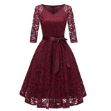 1950s Lace V Neck Long Sleeve Swing  Jurken Winter Evening Party Formal Dinner Dress