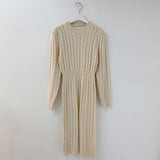 Casual O-Neck Cable Knitted Sweater Dress Winter Long Sleeve Elegant Front Slit Sexy Bodycon Dress