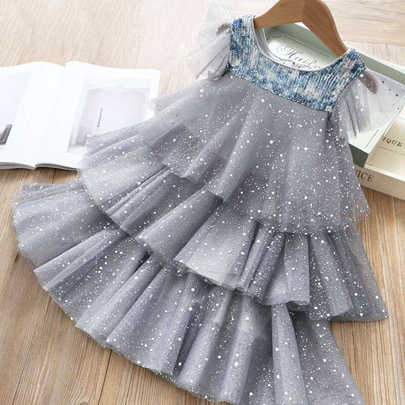Sequin Dress For Girls Summer Vest Princess Sundress 3-8 Year Kids Clothing Children Wedding and Party Mesh Tulle Tutu Ball Gown