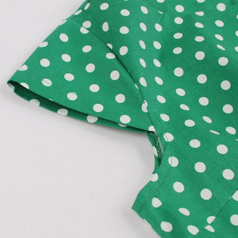 Green Retro Polka Dot 1950s Rockabilly Pleated Belted Cap Sleeve Summer Women High Waist Vintage Dress