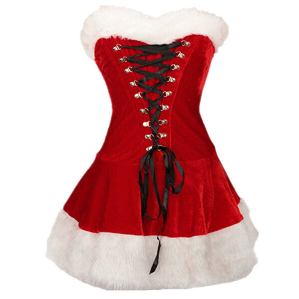 Women's Santa Claus Costume Deluxe Velvet Christmas Xmas Red Girl Dress+Hat