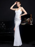 Soft Satin Sexy Strap Pleat White Slit Evening Dress Women's Backless Party Maxi Dress Long Prom Dress