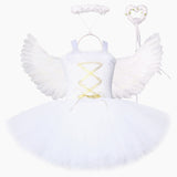 White Angel Christmas Dress Girls Princess Fairy Dresses with Wings Cosplay Costume Girl Kids Tutus Outfit for Birthday Party