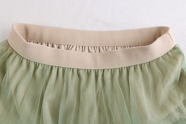 New Women Summer A-Line Mesh High Waist Three Layer Pleated Skirt Spring Clothes