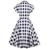 2023 Turn-down Collar Button Up White Plaid Women Dresses Autumn Clothes Vintage Robe Elegant 50s Swing Rockabilly Retro Jurken