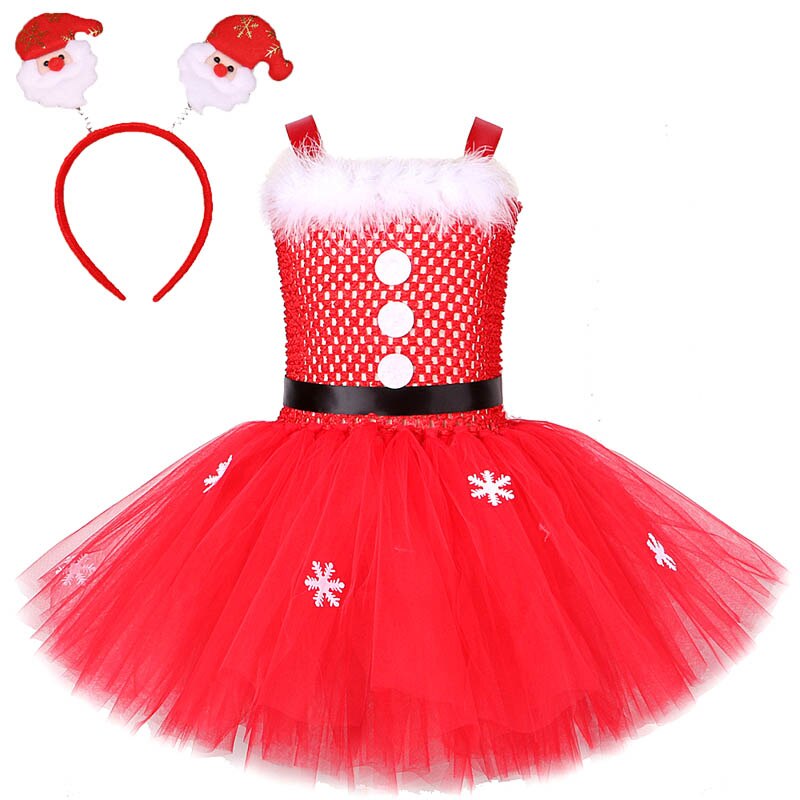 Santa Claus Dress for Girls Father Christmas Costumes for Kids Xmas Holiday Tutu Dresses Outfit Baby Girl New Year Clothes 1-12Y