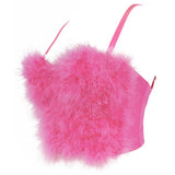 Faux Fur Solid Pink Performance Crop Top To Wear Out Autumn Corset Tops Women Bra Push Up Bustier