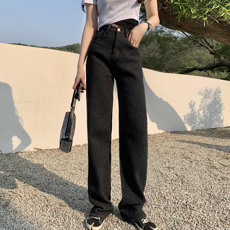 Women High Waist Casual Jeans Korean Style Streetwear All-match Loose Ladies Straight Denim Pants