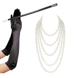 1920s Great Gatsby Accessories Set Costume Flapper Long Pearl Necklace Gloves Cigarette Holder Women Vintage Party Accessories