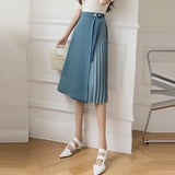 Office Lady Elegant Long Summer Korean Style Solid Color All-match Ladies High Waist A-line Skirt