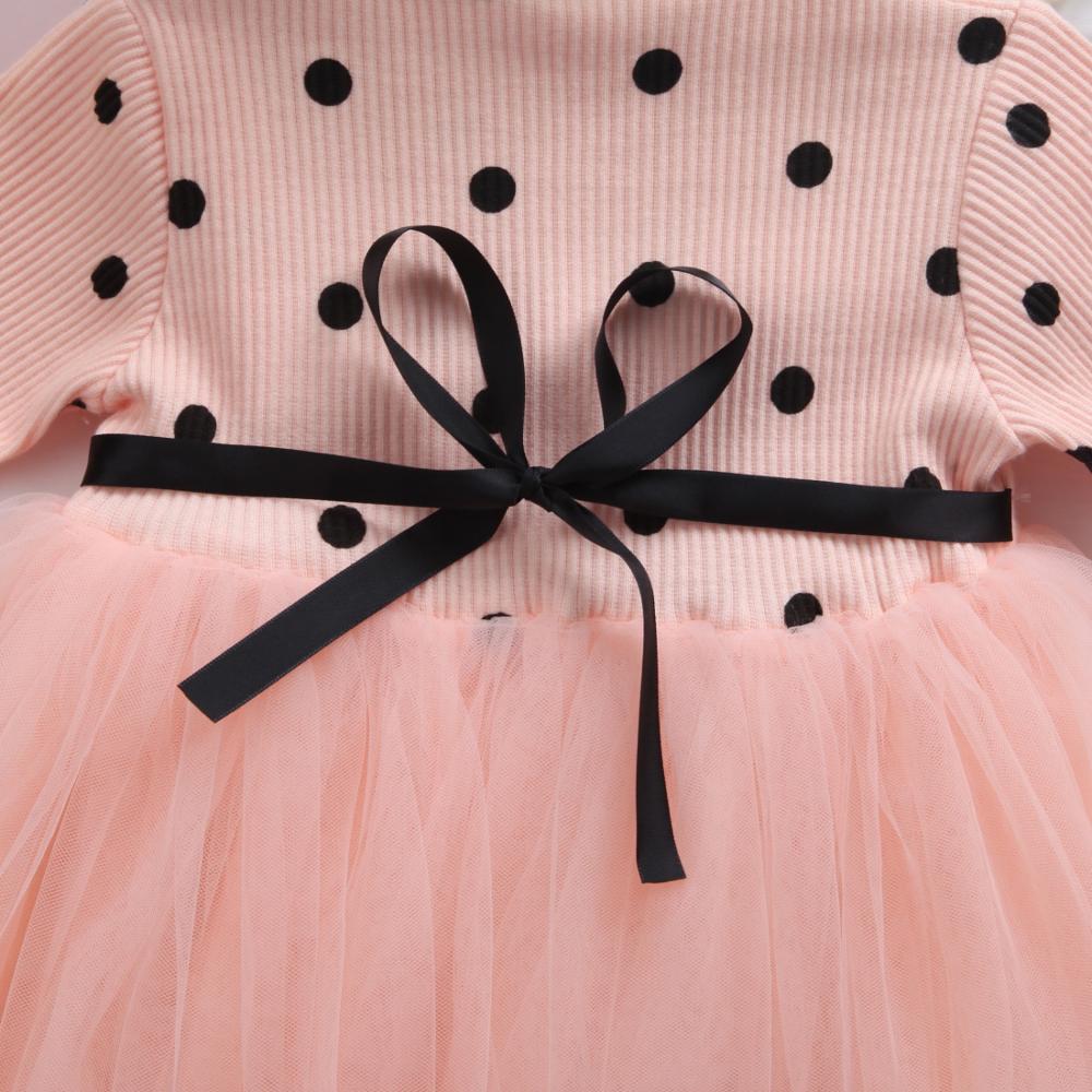 Autumn Baby Girls Long Sleeve Dress For Kids Polka Dot Bow Knit Princess Dress Children's Casual Clothing Birthday Party Frocks