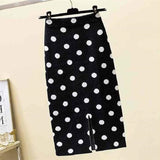 Elastic Pencil Women High Waist Long Knitted Office Thick Polka Dot Midi Skirt