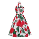 Multicolor Botanical Print Cut Out Front Halter High Waist Vintage Style Beach Summer Dress