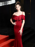 Navy Blue Formal Evening Dresses Mermaid Elegant Evening Dress Long Leaf edge Sling Prom Gowns Backless Robe De Soriee