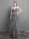 Spaghetti Strap Sleeveless Party Dress Shinning Color Sequins Prom Dress Mermaid Slim Floor Length