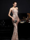 Sexy Backless V Neck Cocktail Dress Sleeveless Suspender Party Dress Floor Length Sequins Mermaid Robes Women Vestidoes New