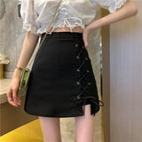 Women High Waist Mini Skirts Korean Style All-match Lace-up Ladies Elegant A-line Black Skirt