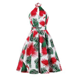 Multicolor Botanical Print Cut Out Front Halter High Waist Vintage Style Beach Summer Dress