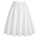 Solid Color Cotton Womens High Waist A-line Vintage Skirt Ladies Casual Black Plus Size Rockabilly Skirts Swing School Clothing