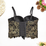 Crop Top Bronzing Lace Sexy Corset Party Cups Short Off Shoulder Women Camis Cropped Built In Bra